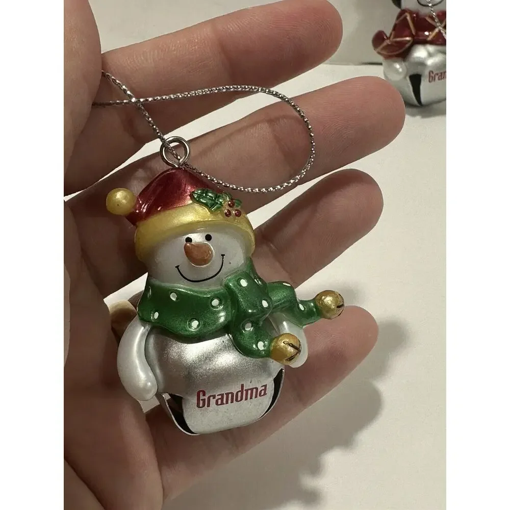 Pair Ganz Snowman Silver Bells‎ Ornament Grandpa And Grandma Lot Of 2